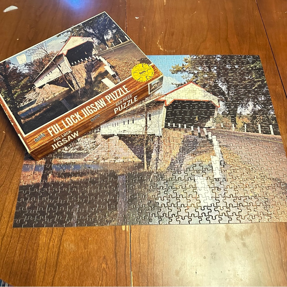 Vintage Fairchild 650-Piece Puzzle - Fall Covered Bridge